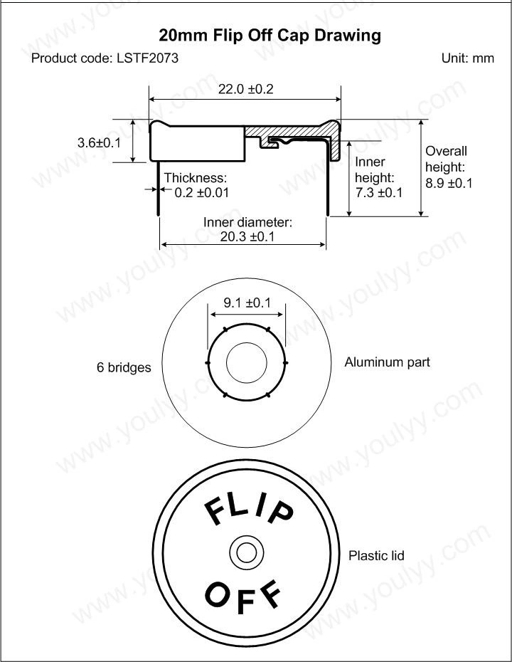 20mm Aluminum Plastic Cover Flip off Cap for Injection Glass Vial